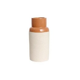 Florero de arcilla blanco y naranja grande