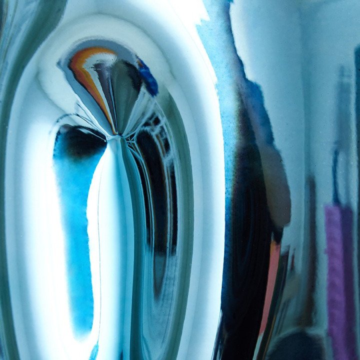 HK OBJECTS: BLUE CHROME GLASS VASE