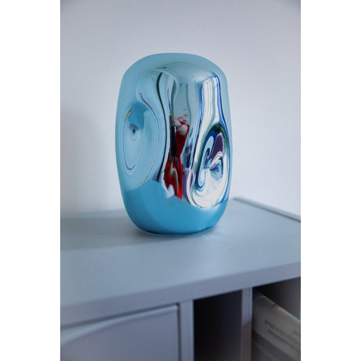 HK OBJECTS: BLUE CHROME GLASS VASE