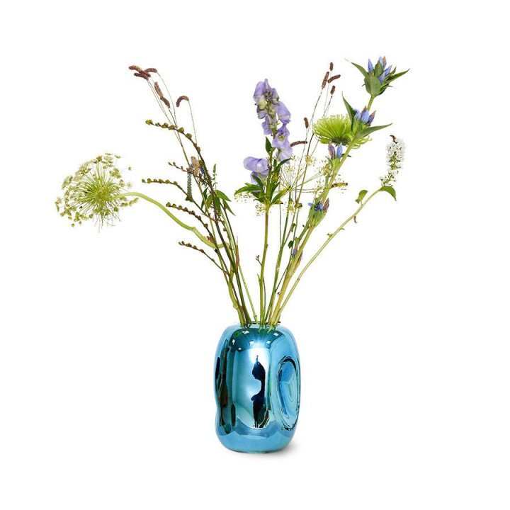 HK OBJECTS: BLUE CHROME GLASS VASE