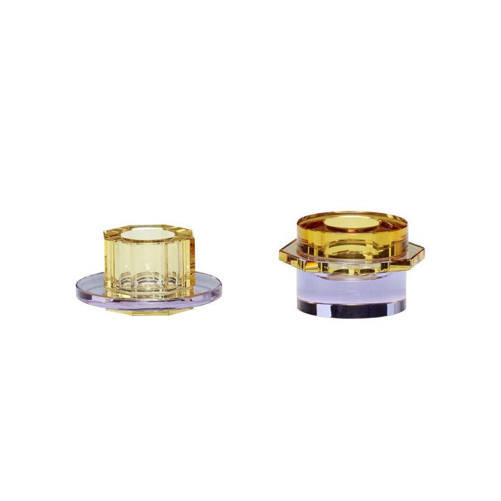 Candlestick, glass, amber/purple, s/2, Hübsch