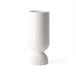 White Ceramic Flower Vase Ribbed Base White, HK Living