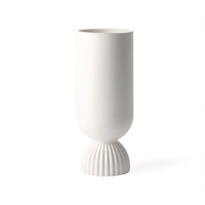 White Ceramic Flower Vase Ribbed Base White, HK Living
