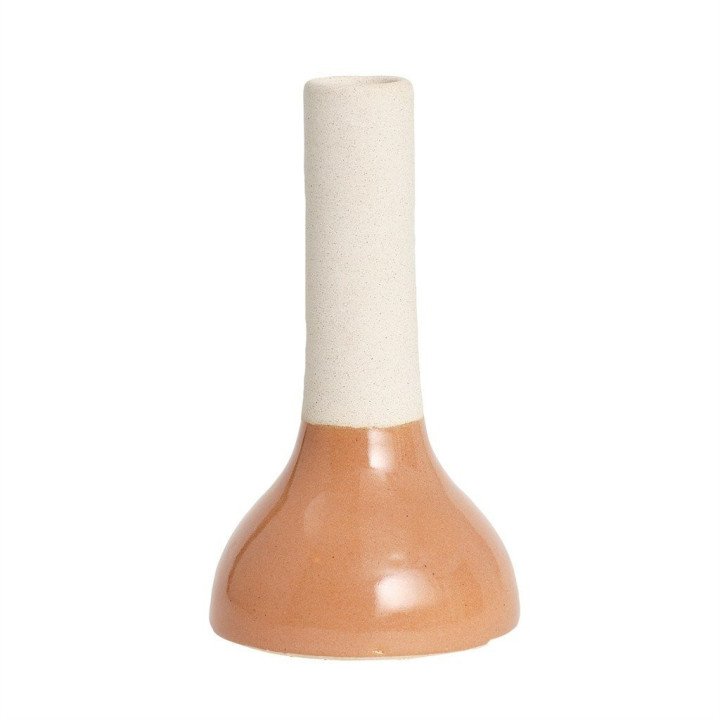 Florero de arcilla blanco y naranja pequeño