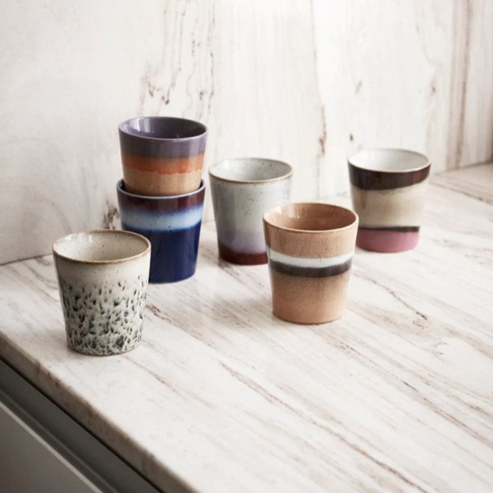 70s ceramic mug Sunset, Hkliving (set de 4)