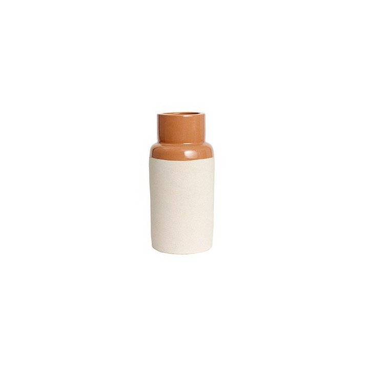 Florero de arcilla blanco y naranja grande