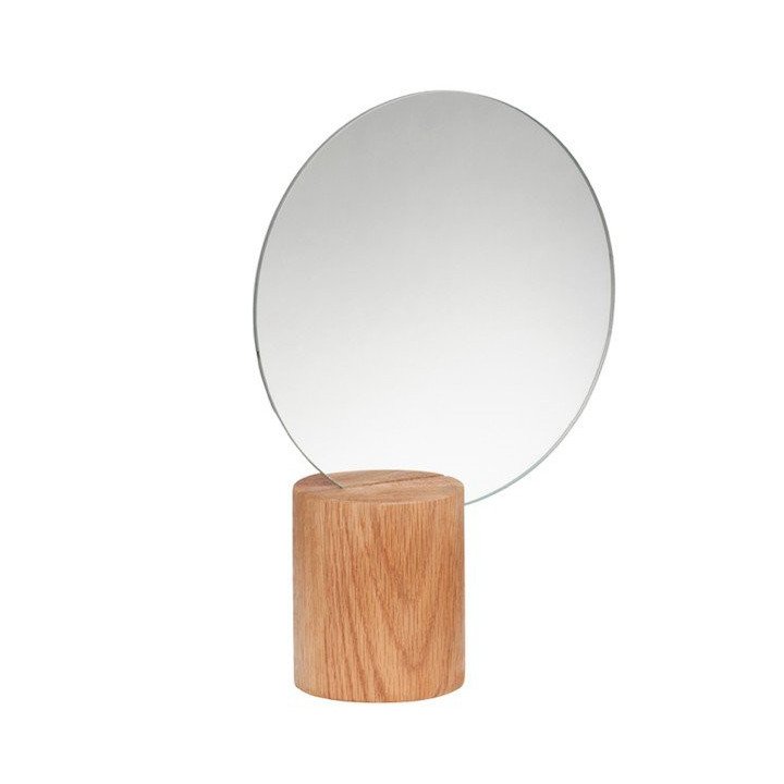 Espejo redondo, base madera natural, Hübsch