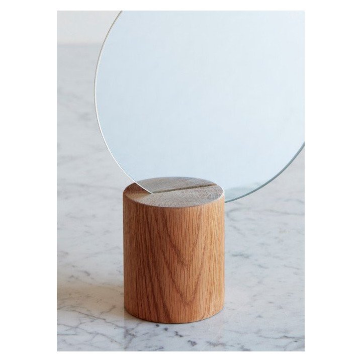 Espejo redondo, base madera natural, Hübsch
