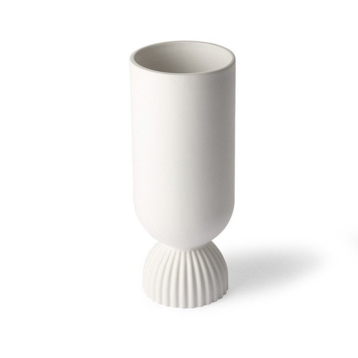 White Ceramic Flower Vase Ribbed Base White, HK Living